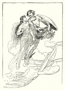 Perseu: "Perseu levantou a sua bela Andrómeda nos braços e fugiu com ela para o topo do penhasco" (litho) de George Soper