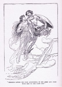 Perseu ergueu sua bela Andrômeda em seus braços e fugiu com ela para os topos dos penhascos, dos heróis publicados por George Allen e Unwin 1929 de George Soper