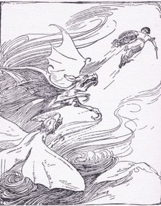 O sangue de Perseu ficou frio por toda a sua coragem quando ele os viu uivando em sua trilha, de The Heroes publicado por George Allen e Unwin 1929 de George Soper