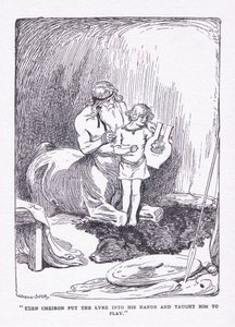 O Cheiron colocou a lira em suas mãos e o trouxe para tocar, de The Heroes publicado por George Allen e Unwin 1929 de George Soper
