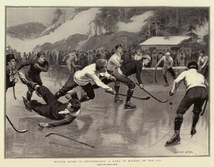 Esporte de inverno na Suíça, um jogo de hóquei no gelo