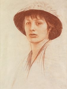 Mulher com chapéu de penas (giz vermelho sobre velino)
