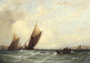Barcos de pesca ao largo de uma costa holandesa de George Stainton
