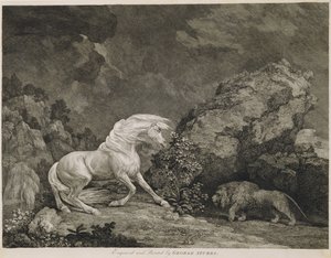 Um cavalo assediado por um leão, gravado pelo artista