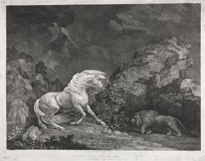 Um cavalo assustado por um leão, 1777. de George Stubbs