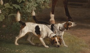Detalhe de William Henry Cavendish Bentinck, 3º Duque de Portland, em frente aos estábulos da Cavalaria de Welbeck, 1766-7 de George Stubbs