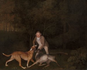Freeman, o guarda de caça do Conde de Clarendon, com uma corça e um cão de caça moribundo de George Stubbs