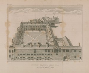 Vista aérea, de, gresham, faculdade de George Vertue
