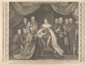 O Rei Eduardo VI apresenta a Carta de Noivado a Sir George Barnes de George Vertue