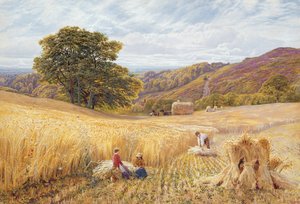 Tempo de colheita perto de Holmbury Hill, Surrey, 1865 (wc e bodycolour no papel)