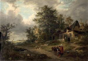 Paisagem com casas de campo e funileiro, 1828 de George Vincent