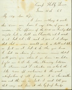 Carta de George Wyckoff, Camp Holly, Tennessee, a Josephine, 11 de junho de 1863 de George W. Wyckoff