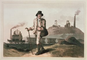 Locomotiva de Blenkinsop na mina de Middleton perto de Leeds, gravada por Robert e Daniel Havell, 1814