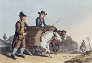 Fabricantes de tecidos levando panos para o mercado, de &39;Costume of Yorkshire&39; gravado por Robert Havell (1769-1832) 1814