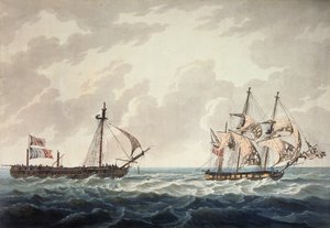O Sloop de Sua Majestade, Bonne Citoyenne, levando a fragata francesa La Furieuse, a reboque, após a ação de 6 de julho de 1809, gravada por R und D Havell, publicada por Robert Cribb em 1810