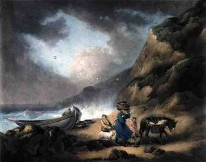 Pescadores, gravados por James Ward (1769-1859), pub. por JR Smith, 1793 (gravura de mezzotint) (par de 125518) de George after Morland