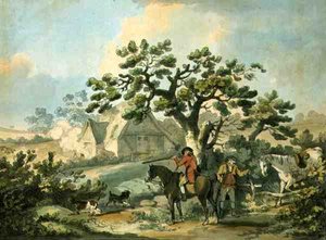 Partridge Shooting, gravado por Thomas Rowlandson (1756-1827), pub. por J. Harris, 1789 (gravura colorida) (veja também 125724, 125726-27) de George after Morland