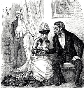 Um desenho animado comentando sobre a popularidade da quiromancia entre os ricos. Ilustrado George du Maurier (1834-1896), caricaturista e autor franco-britânico. de George du Maurier