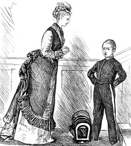 Uma mãe disciplina o seu filho malcriado de George du Maurier