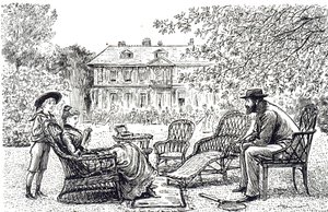 Uma gravura representando móveis típicos de trabalho em vime. Ilustrado por George du Maurier (1834-1896), cartoonista e autor franco-britânico de George du Maurier
