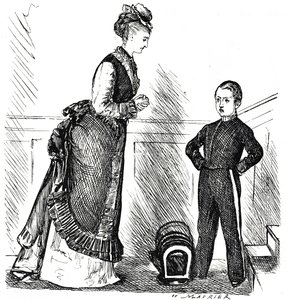 Desenho animado retratando uma criança insolente desobedecendo a sua mãe de George du Maurier