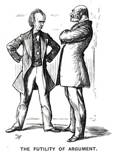 Desenho animado intitulado "O Argumento da Frenologia - Novamente" com a legenda "A Futilidade da Argumentação". de George du Maurier