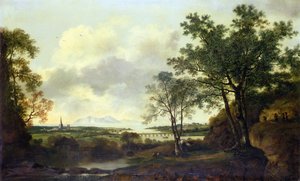 Uma visão caprichosa de Chichester, com figuras e gado em primeiro plano de George of Chichester Smith