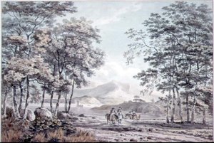 Paisagem com rio e figuras de George the Elder Barret