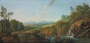 Paisagem do rio arborizado de George the Elder Barret