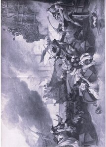 A Batalha de La Hogue, 23-24 de maio de 1692: Destruição da frota francesa, ilustração das Batalhas Britânicas na Terra e no Mar, 1915