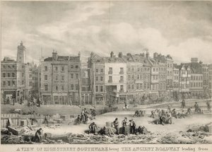Uma visão de High Street, Southwark, Londres, sendo a antiga estrada de George the Elder Scharf