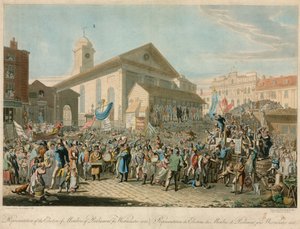 Representação da Eleição dos membros do Parlamento para Westminster, 1818 de George the Elder Scharf