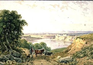 Paisagem com gado de George the Younger Barret