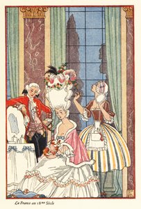 Uma mulher nobre na sua casa de banho na França do século XVIII. 1928 (imprimir) de Georges Barbier