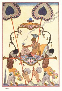 Uma mulher nobre queima incenso num palanquim, Índia antiga de 1928 (estampado) de Georges Barbier