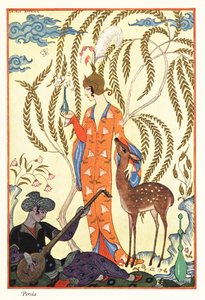 Uma mulher segura um frasco de perfume, antiga Pérsia de Georges Barbier