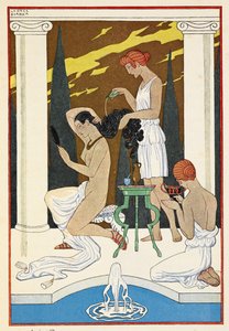 Roma Antiga. Uma personagem tendo o seu cabelo lavado por criados. de Georges Barbier