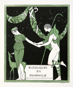 Bucoloques en Pamphylie, ilustração de Les Chansons de Bilitis, de Pierre Louys, pub. 1922 (impressão a estêncil) de Georges Barbier