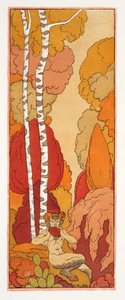 Chant Pastoral, ilustração de Les Chansons de Bilitis, de Pierre Louys, pub. 1922 (impressão a estêncil) de Georges Barbier