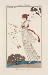 Vestido em linho estampado, ilustração de 
