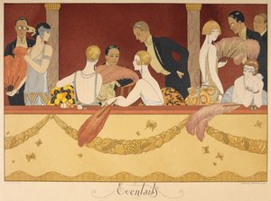Eventails. Pessoas curtindo uma noite no teatro. de Georges Barbier