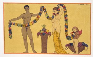 Ilustração de Les Chansons de Bilitis, de Pierre Louys, pub. 1922 (impressão pochoir) de Georges Barbier