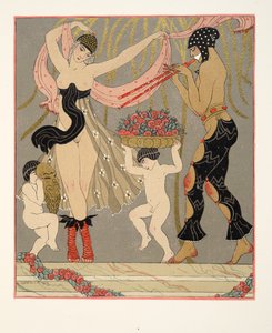 La Danse des Fleurs, ilustração de Les Chansons de Bilitis, de Pierre Louys, pub. 1922 (impressão a estêncil) de Georges Barbier