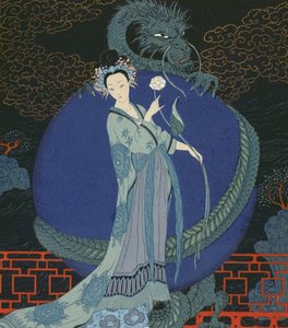 Lady with a Dragon (lito colorido) de Georges Barbier