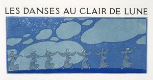 Les Danses au Clair de Lune, ilustração de Les Chansons de Bilitis, de Pierre Louys, pub. 1922 (impressão a estêncil) de Georges Barbier