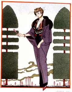 Casaco de viagem de Mme. Paquin , gravura de 1914 de Georges Barbier