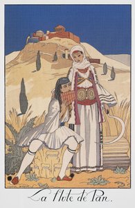 Pan flautista representando trajes tradicionais gregos de Georges Barbier