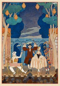Pantomima. Pierrô e Arlequim. Um homem e uma mulher bonita. Tudo em um palco. de Georges Barbier