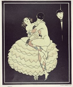Tamara Karsavina (1885-1978) como Columbine e Vaslav Nijinsky (1890-1950) como Arlequim no Carnaval de Fokine em 1910, pub. 1914 (impressão pochoir) de Georges Barbier