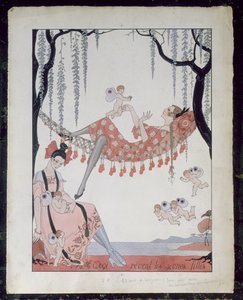 Com o que as jovens sonham? 1918 (caneta, tinta e aguarela sobre papel) de Georges Barbier